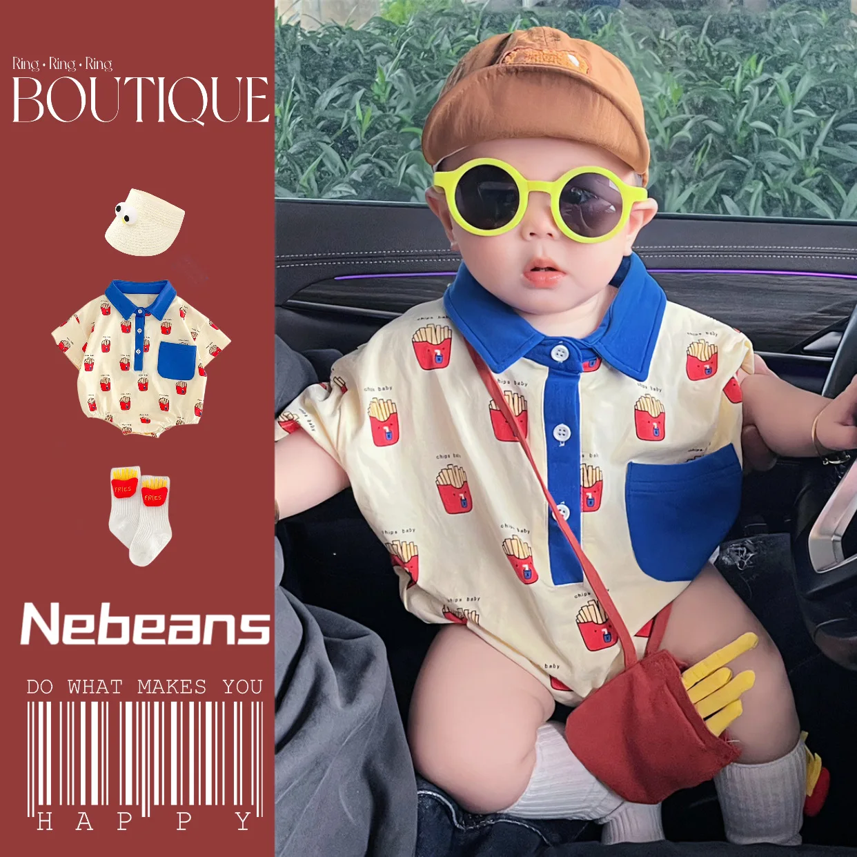 

0-2 Years Old Baby Clothes Rompers French Fries Color Collar Triangle Bag Fanny Coat Soft A Cotton Crawl Suit Newborn Gift