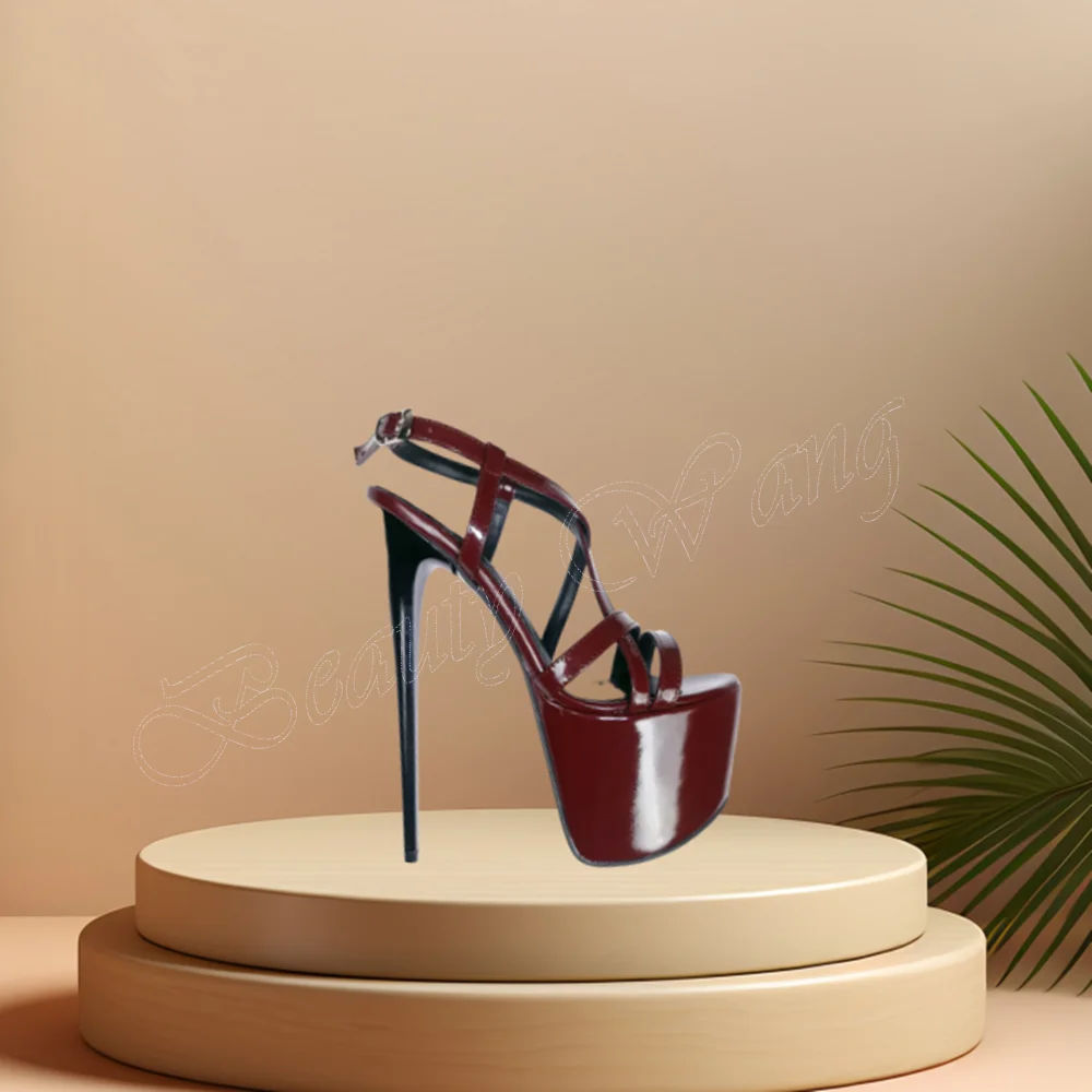 

Brown Back Strap Platform Sandals Ankle Buckle Round Toe New Spike High Heel Shoes for Women High Heel 2024 Zapatillas Mujer