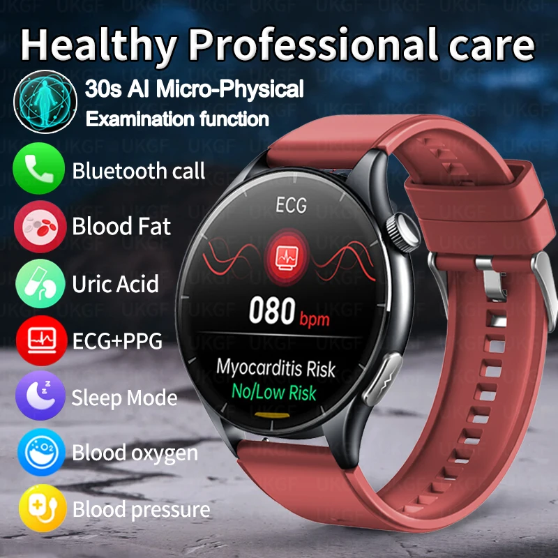 

New NFC Health Nursing Grade AI Smart Watch Men Blood Lipid Uric Acid Tracker ECG+PPG Clock Bluetooth Call Smartwatches For men