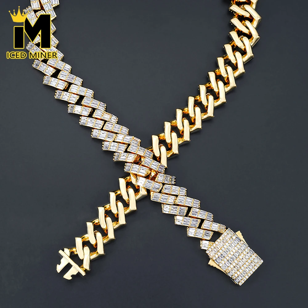 

18mm 2 Rows Baguettes Iced Out Cuban Chain Necklace for Men Women Bling Zircon Goth Hip Hop Jewelry Free Shipping