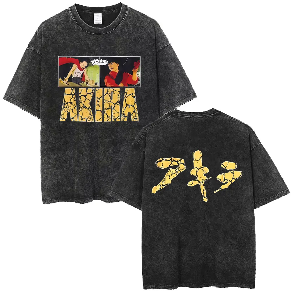 Japanese Science Fiction Cartoon Movie Anime Akira Shotaro Kaneda Vintage Washed T Shirt Men's Clothing Cotton Oversized T-shirt