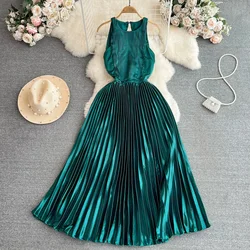 Women O Neck Pleated A-line Dress Sexy Off Shoulder Elegant Evening Party Fashion Dress Summer High Waist Mini Vestidos