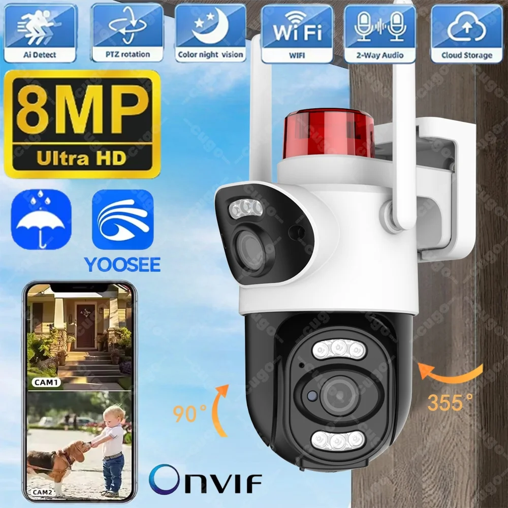 4K 8MP Wifi PTZ Camera Outdoor Wifi Dual Lens Security IP Cameras 10X Zoom AI Tracking ONVIF CCTV Surveillance Camera Waterproof