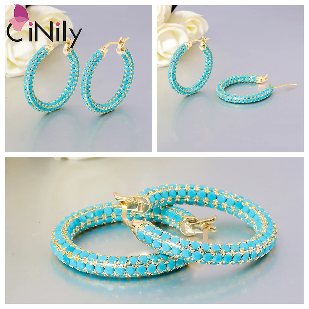 CiNily Multcolor Turquoise Hoop Earrings with Crystal CZ 925 Sterling Silver Shiny Earrings for Women Girls Christmas Jewelry