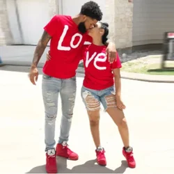 His- and- hers Couple Matching Men T-shirts Cotton Tops Casual Red LO VE Women Fashion Boyfriend Girlfriend Tees Lovers Tshirt