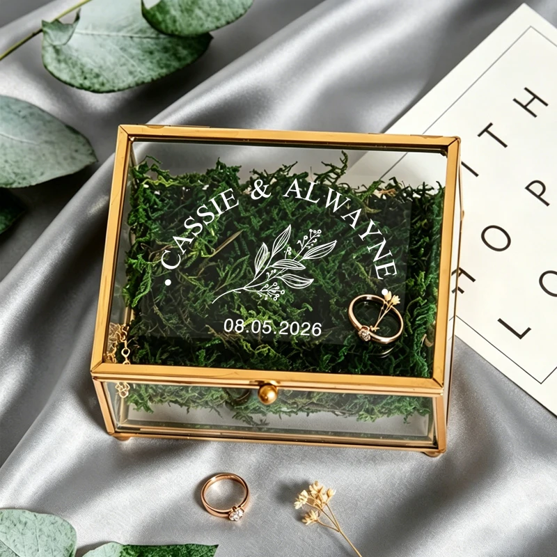 

Luxury Rectangle Gold Metal Glass Ring Box, Personalized Wedding Ring Box, Custom Engagement Ring Box, Jewelry Ring Display Box