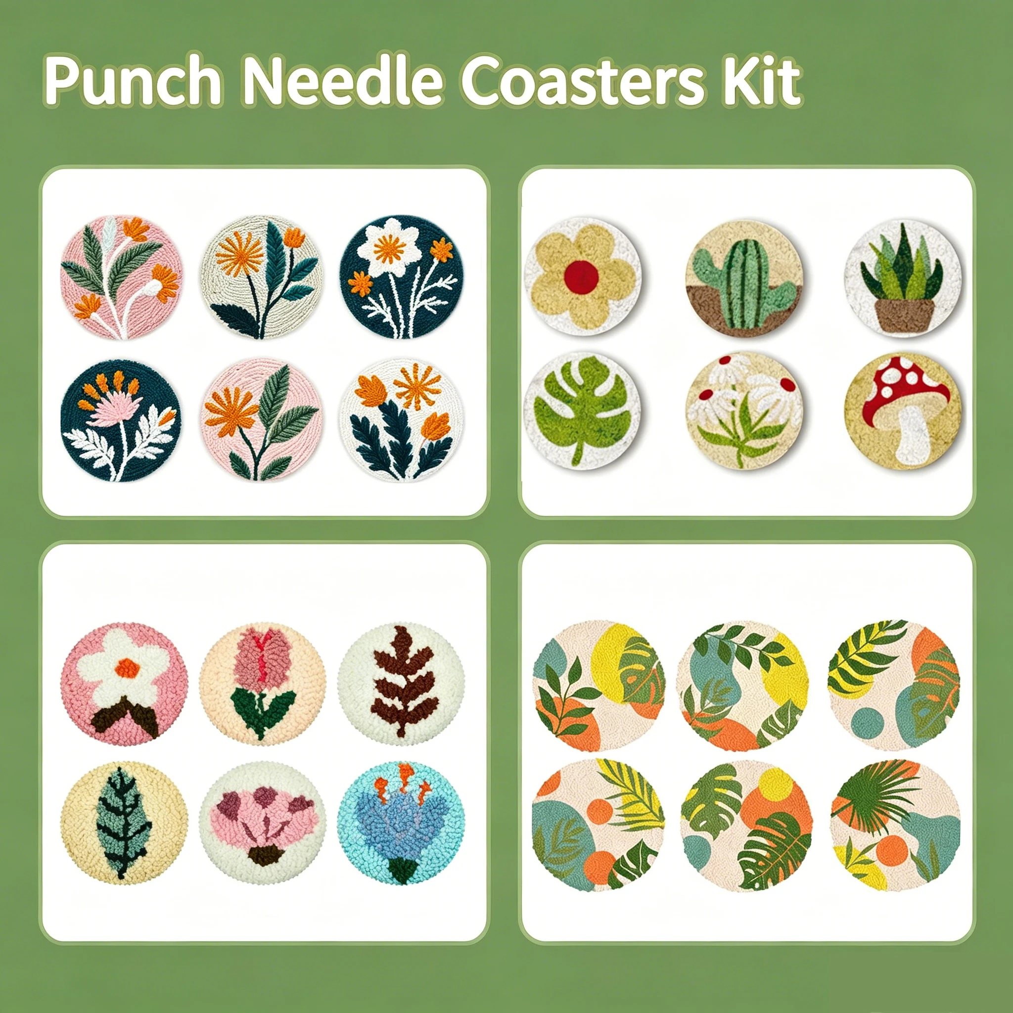 Tea Coffee Set Up - 6-delige Bloemen Punch Needle Coaster Kit