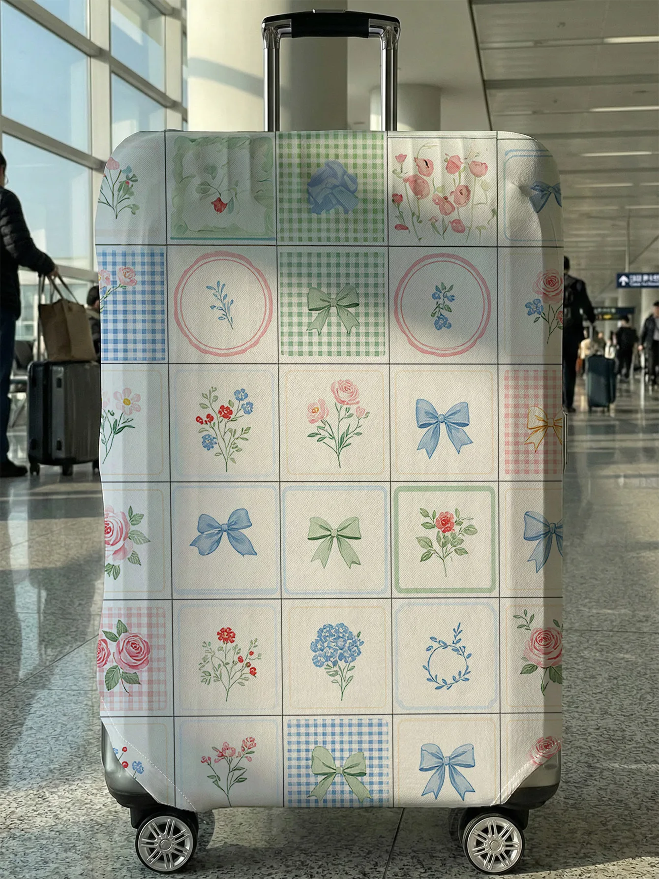 

Винтажный чехол для багажа в клетку с цветочным узором и бантом, подходит для чемоданов 18-32 дюймов, чехол-накладка на ручку чемодана, аксессуар для путешествий