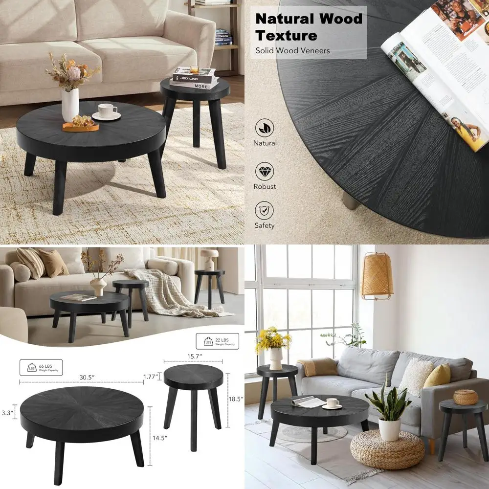 

Black 3-Piece Nesting Coffee Table Set with Natural Wood Finish for Living Room, Bedroom, Home Office, and Conference