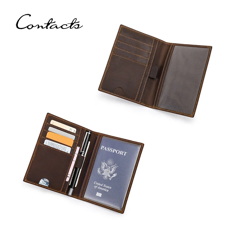 

CONTACT'S Genuine Leather Passport Wallets for Men Slim Passport Cover With Pen Slot Men Travel Wallet Card Holder Men's Wallets