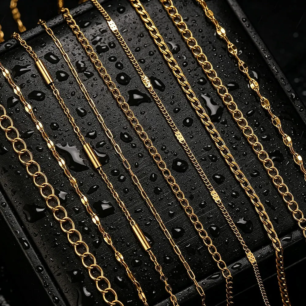 

2meter Stainless Steel Lips NK Long Cross Chains for Jewelry Making PVD 18K DIY Women Men Necklace Bracelets Bulk Chain Findings