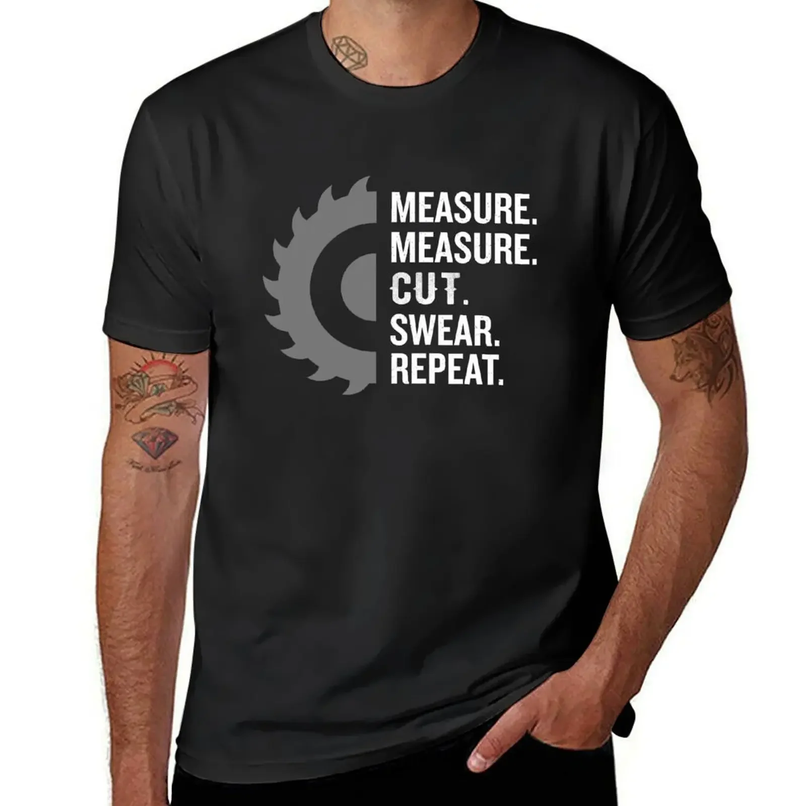 Measure Measure Cut Swear Repeat Funny Woodworker Pun T-Shirt boys whites for a boy cute clothes slim fit t shirts for men