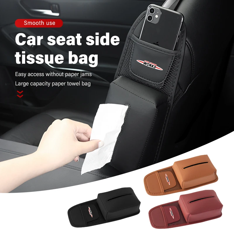 Universal Car Seat Side Storage Hanging Bag Tissue Pocket For MINI Cooper Works R56 F56 R53 R60 Clubman JCW Countryman
