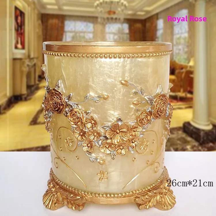 

European Style Large Size Resin Trash Can round Shape Vintage Storage Bucket for Bedroom Living Room Bathroom Home Use