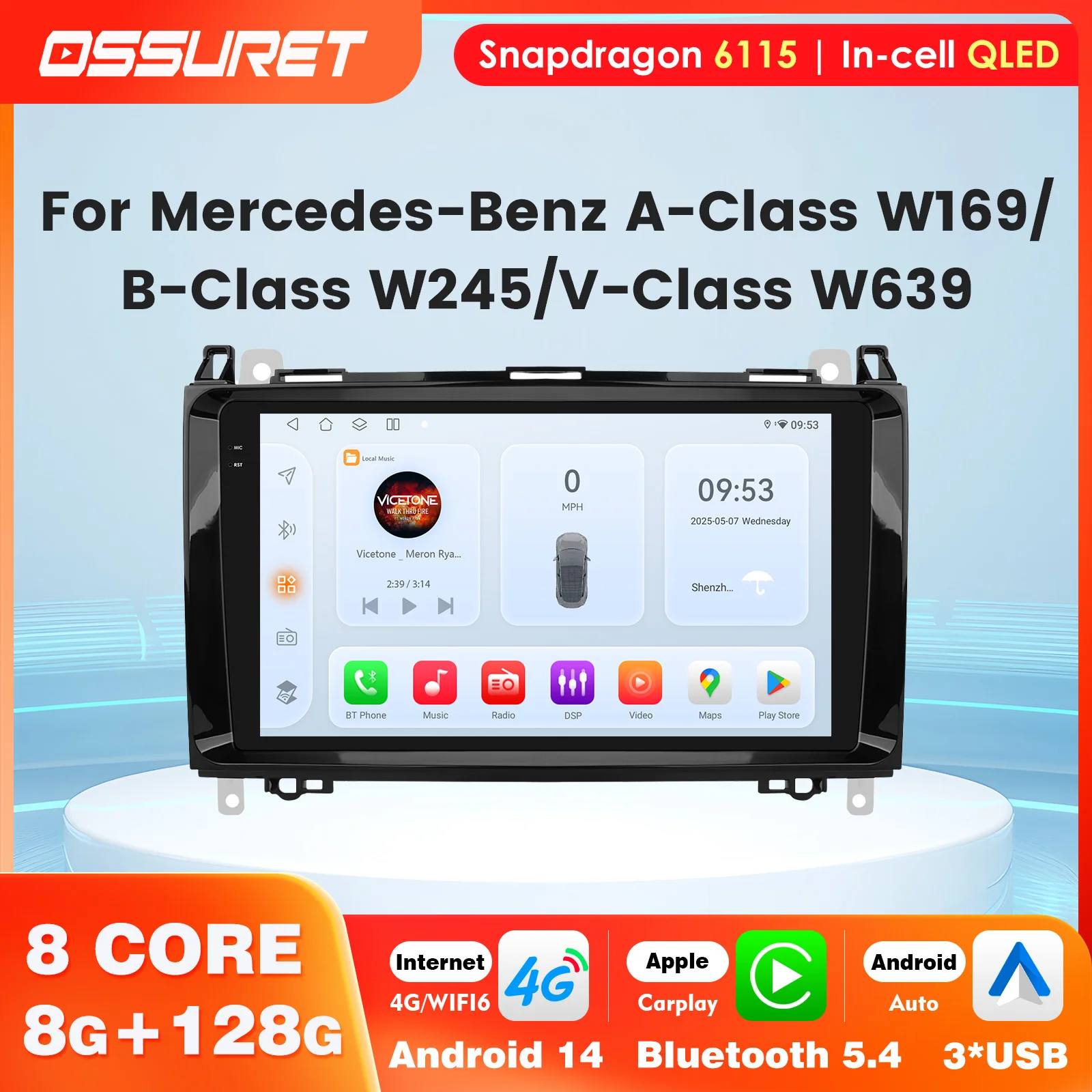 2din Android 14 Wireless Carplay for Mercedes Benz B200 W639 Viano Vito W169 W245 Sprinter W906 autoradio Snapdragon Car Stereo