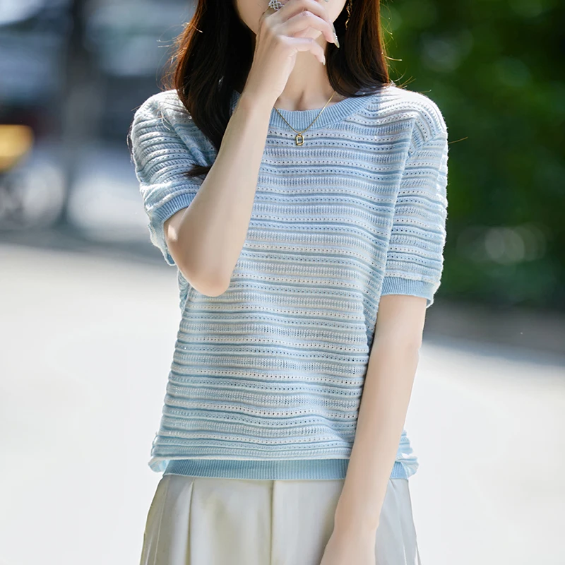 

Summer 100% Mercerized Cotton T-shirts Women O-neck Short Sleeve Loose Silky Pure Cotton Bottom Tees Tops