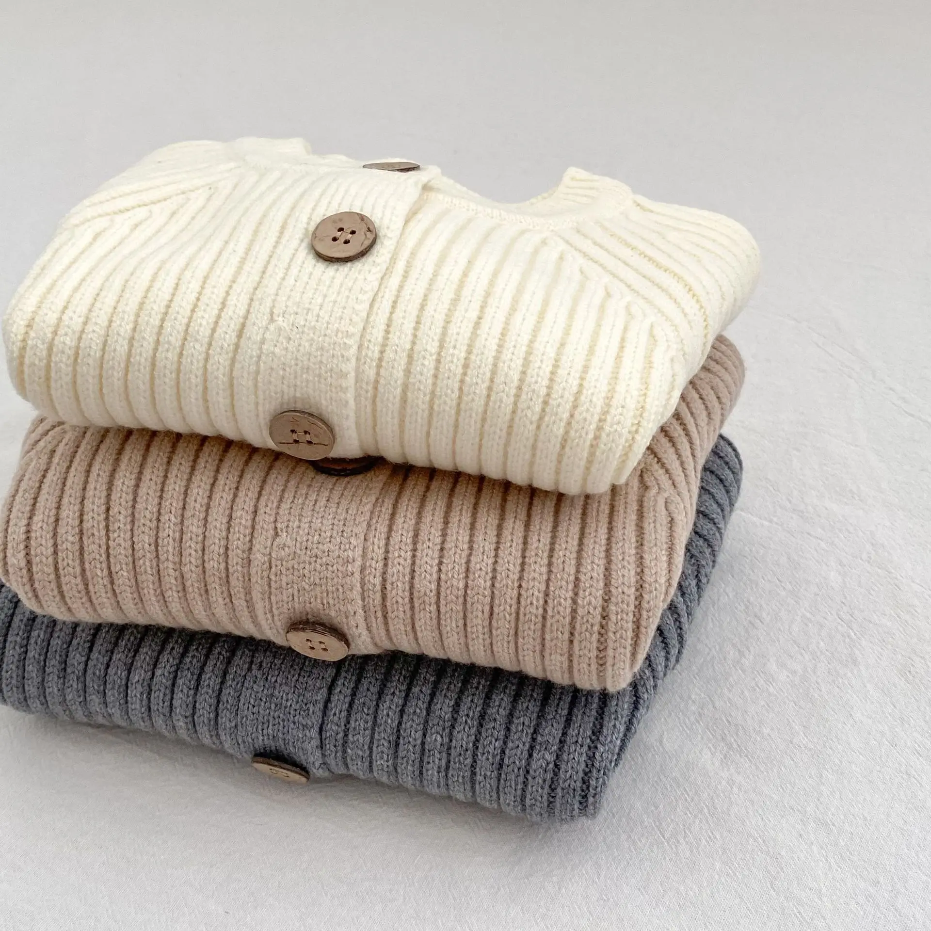Cárdigan de punto acanalado Unisex para bebé recién nacido, suéter de Color sólido, chaqueta, traje de punto infantil para 0-24 meses, otoño 2025