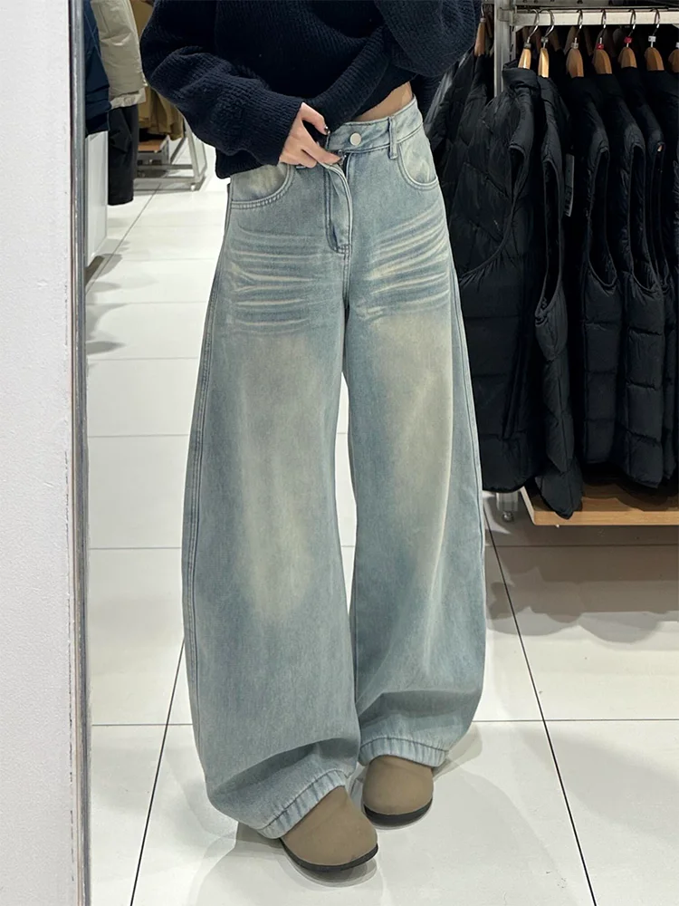 

Loose Wide Leg Blue Jeans Women's Autumn Winter High Waist Embroidered Slimming Casual Jeans Large Size Comfortable Fit