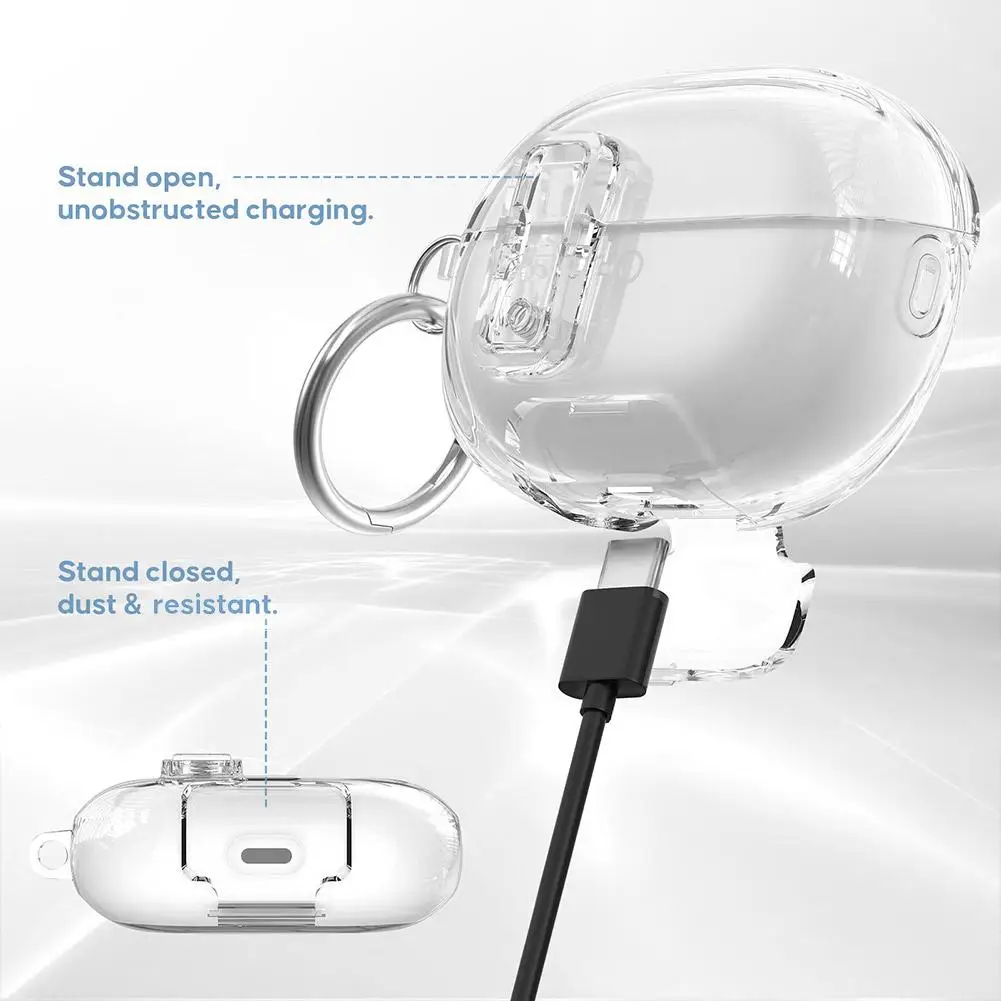 Clear Case For Huawei FreeBuds Pro 5 With Phone Stand Luxury Transparent TPU + PC Shockproof Protective Cover Secure Lock - view 5