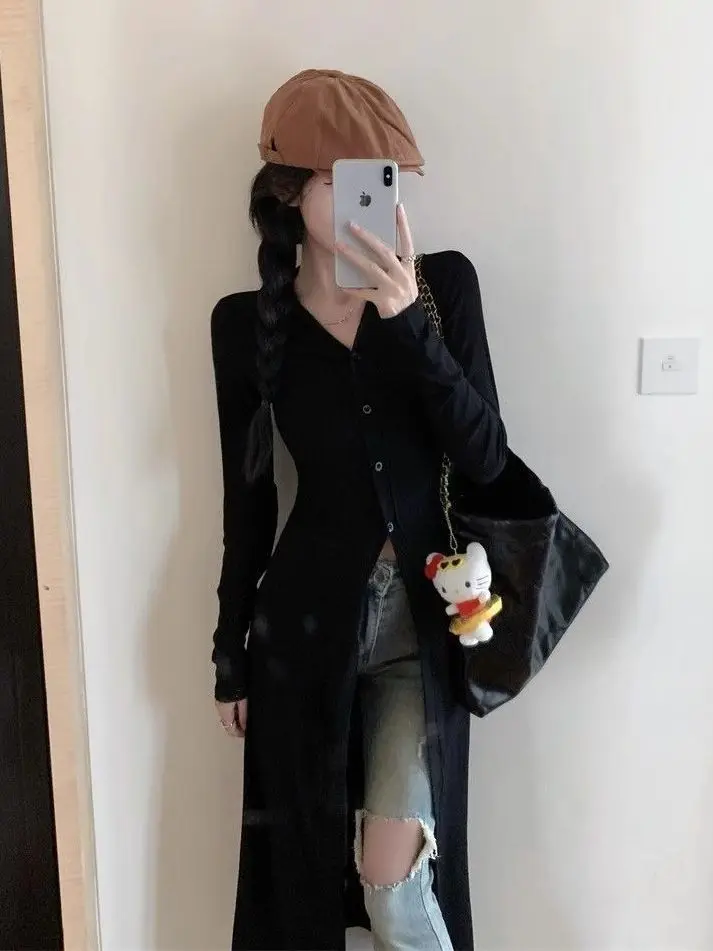 Ele Long Sve femme Dr Cardigan minceur t-shirt jupe à la mode jupe Midi vêtements d'extérieur printemps été automne couleur Pure