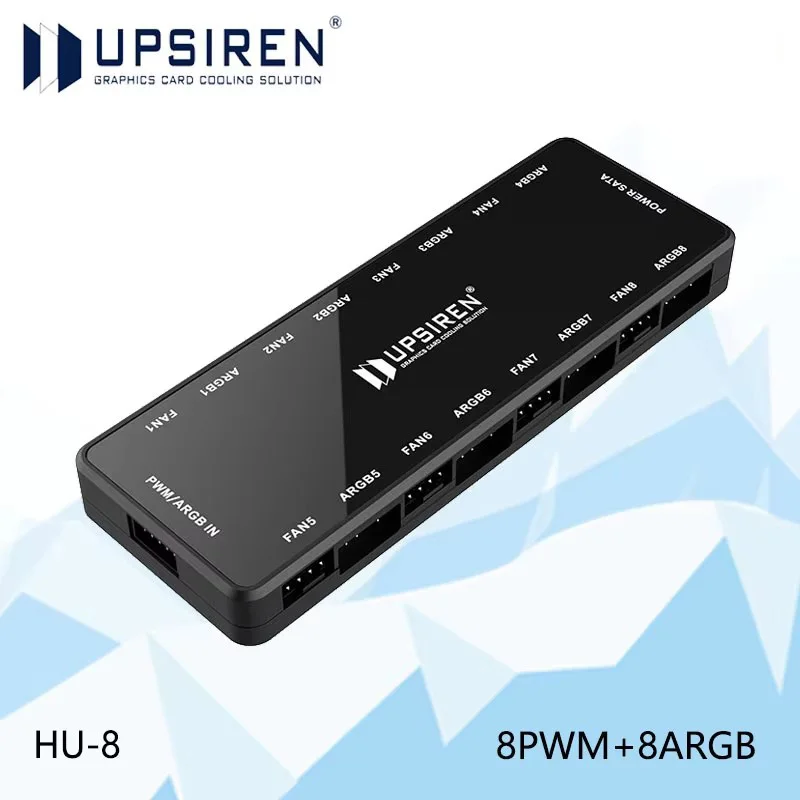 

UPSIREN HU-8 Chassis Fan Hub 8 Sets of ARGB and PWM Interfaces Bottom magnetic design，Support motherboard synchronization