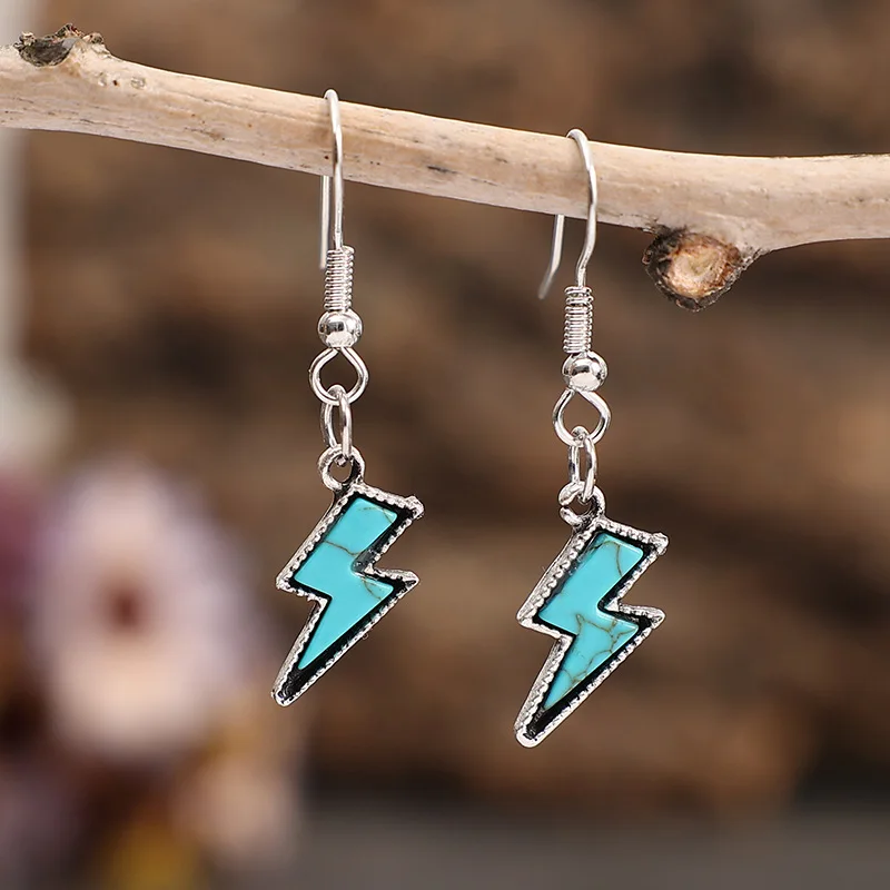 Hot-selling retro small lightning turquoise earrings simple turquoise earrings source