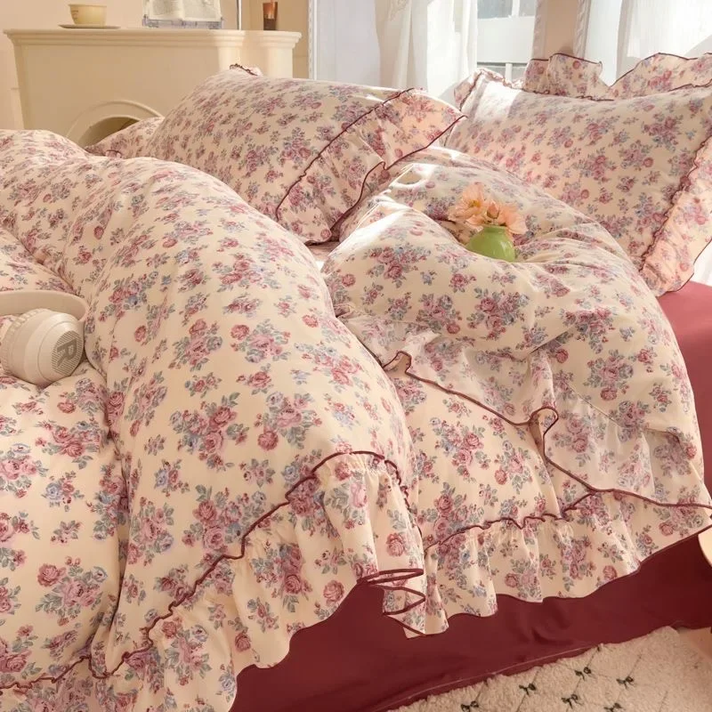 

Girls Bedding Sets Korea Style Floral Bed Sheets Set Duvet Cover Set With Pillowcases Quilt Cover