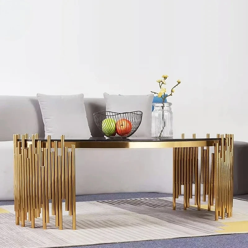 Light luxury simple stainless steel oval coffee table corner table modern design round