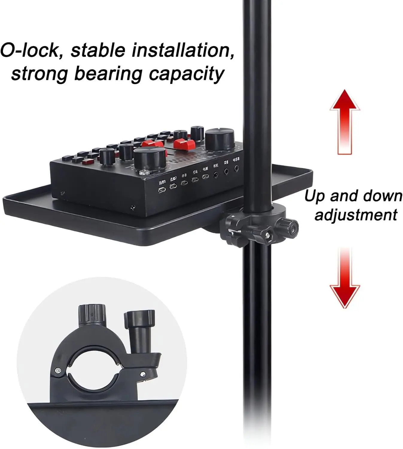 Microphone Stand Tray Mic Stand Tray with Phone Holder Adjustable Clamp On Stand for Singing Podcast Recording Streaming Stage