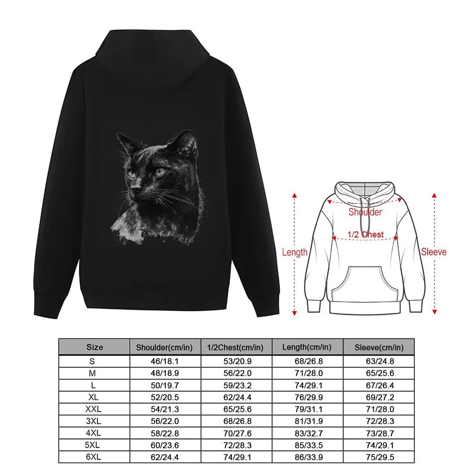 Ink Cat: تصميم القطة الخلفية هوديي ملابس رجالية أزياء الرجال ملابس الخريف معطف رجالي رياضي