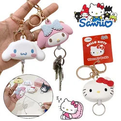 Sanrio Anti-theft Metal Easy-to-pull Buckle Rope Elastic Keychain Hello Kitty MyMelody Retractable Anti Lost Keyring Accessories