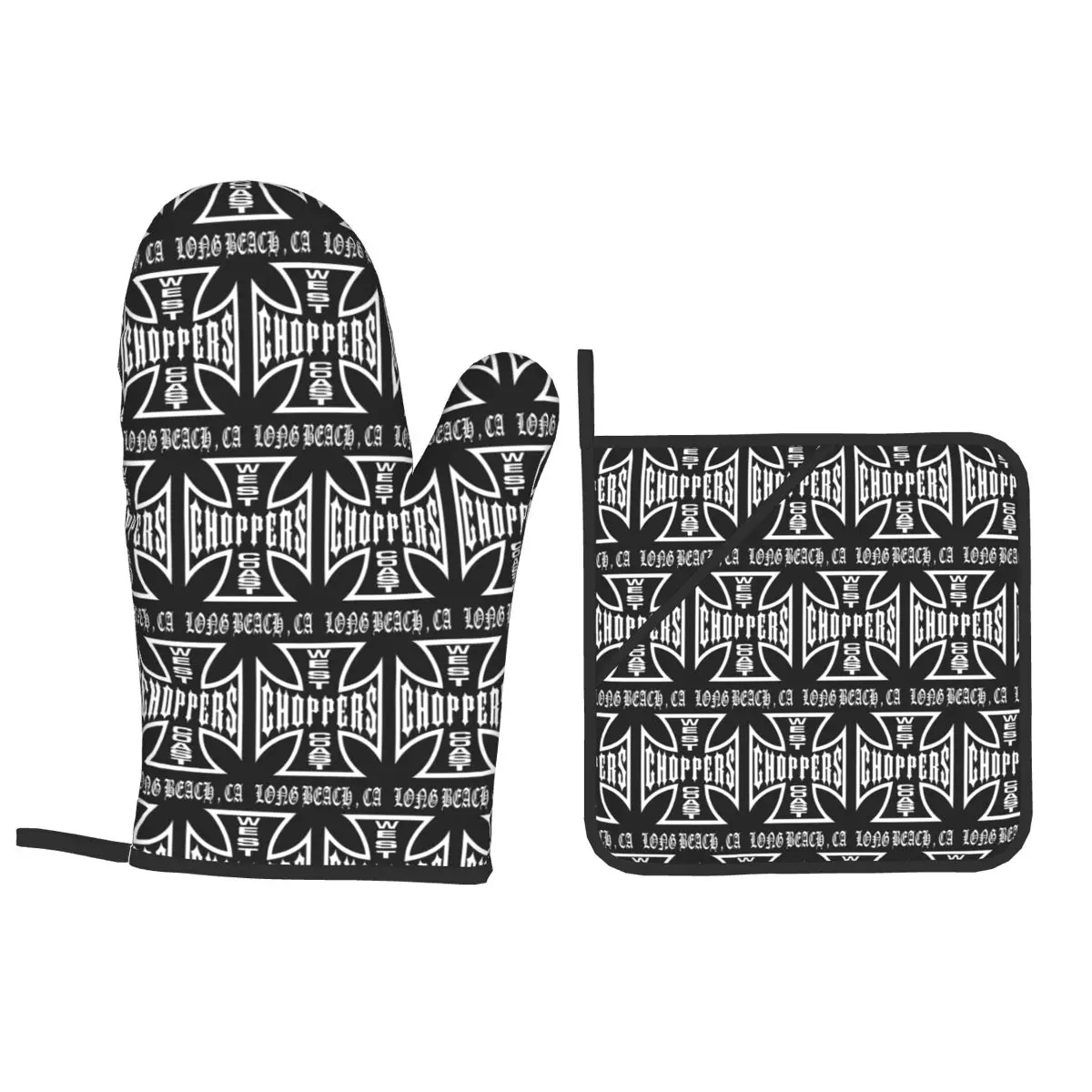 West Coast Iron Cross Choppers Oven Mitts and Pot Holder Sets of 4 for Baking Kitchen Cooking BBQ Resistant Non-Slip Gloves
