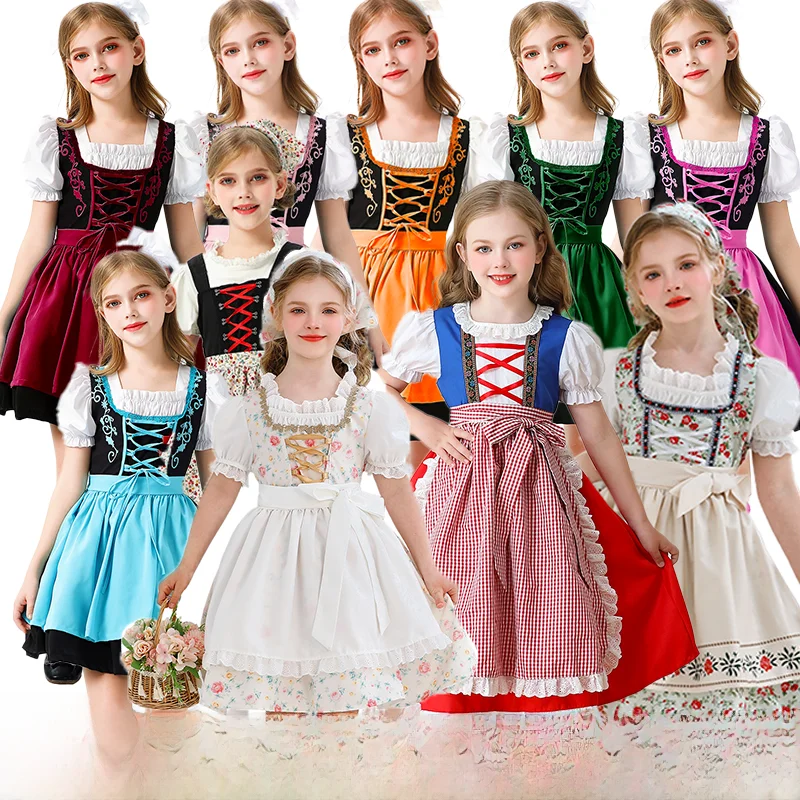 

loween Bavarian COS Beer Festival Children's Lolita Multi-color Maid Performance Costume Traditional Germanic Outfit