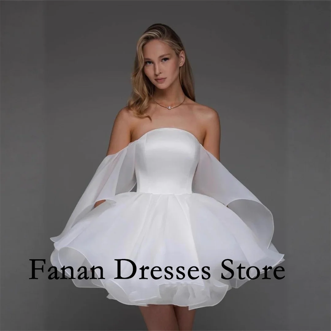 FANAN Corea A-Line sin tirantes blanco Mini por encima de la rodilla vestido de novia vestidos de novia con corsé kurs Ivory personalizado bonito