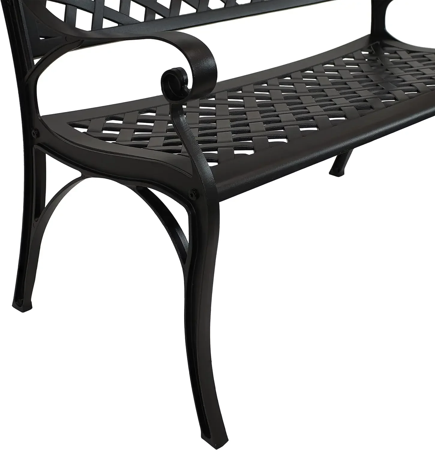 Sunnydaze 2-Person Cast Aluminum Garden Bench with Checkered Design - 615-Pound Weight Capacity - 39-Inch W - Black