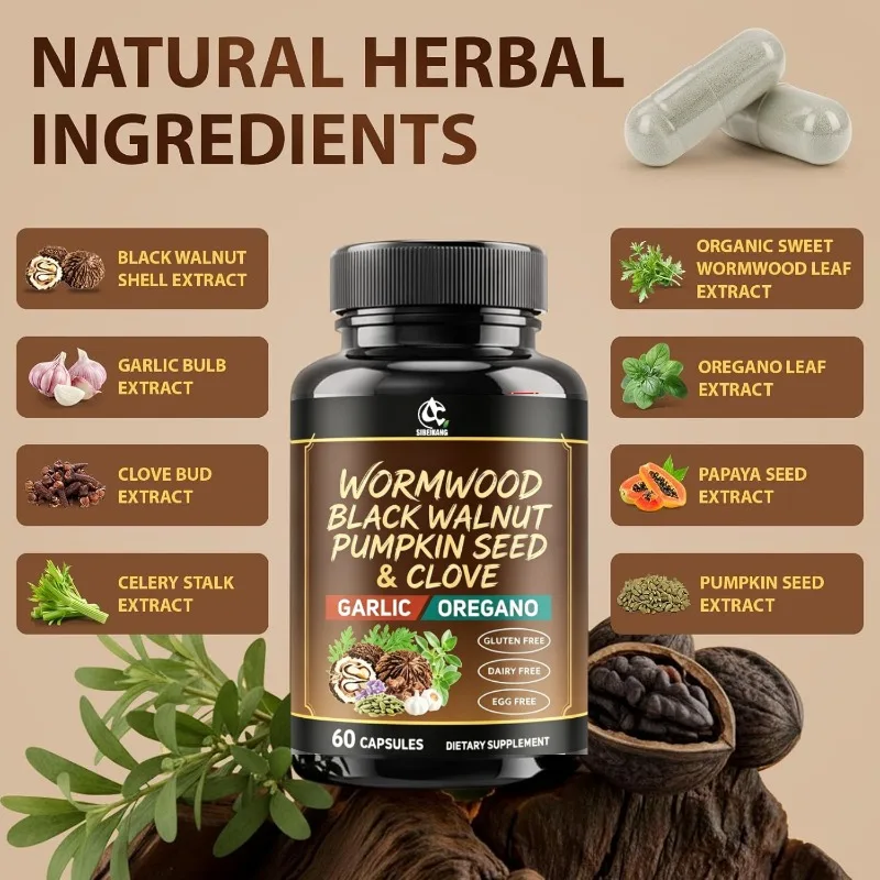 Cápsulas de Artemisia, Semillas de Calabaza Negra, Ajo, Oxalis, Azalea, Papaya y Cúrcuma - Limpieza Intestinal y Salud Digestiva