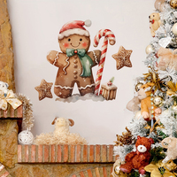 Christmas Gingerbread Man Wall Decals With Santa Hat Green Scarf Removable PVC For Fireplace Living Room Shop Cafe Festive Decor