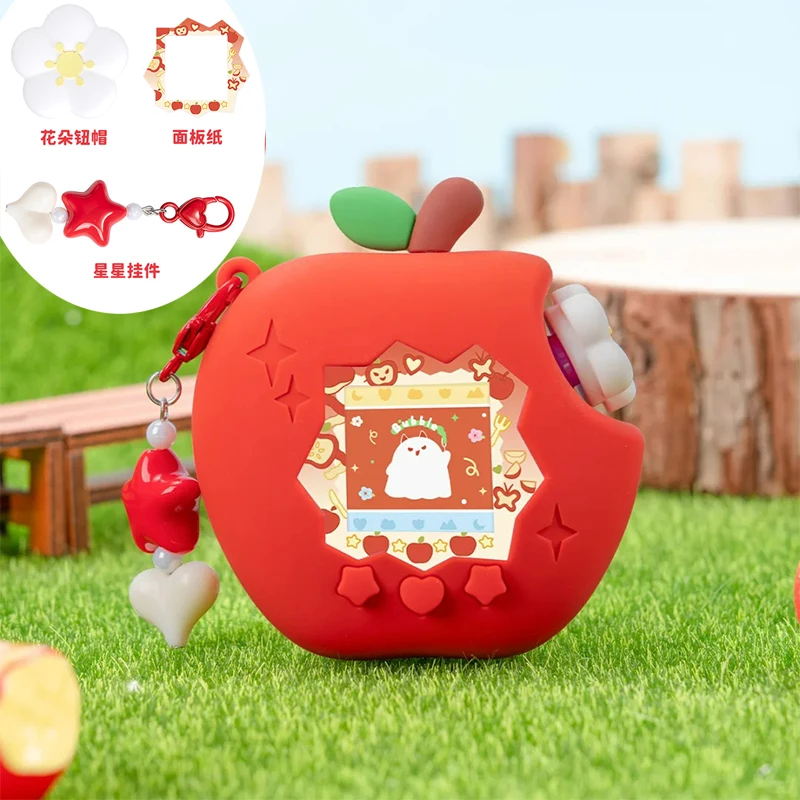 

For Tamagotchi Paradise Silicone Protective Cover Cute Red Pink Apple Strawberry Decorative Cover Knob Cover with Panel Paper