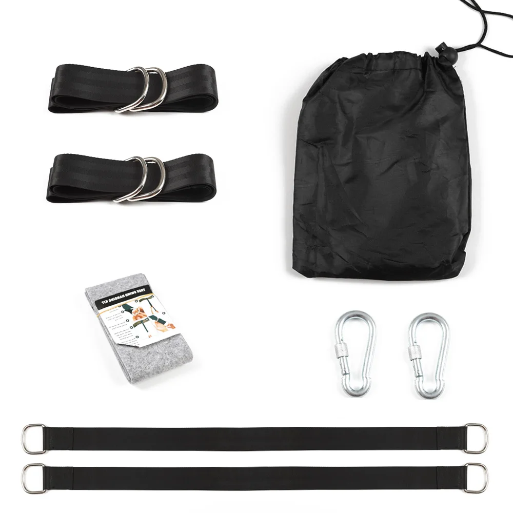 2X 2 meter Tree Swing Straps Hanging Kit Camping Hammock Accessories Black