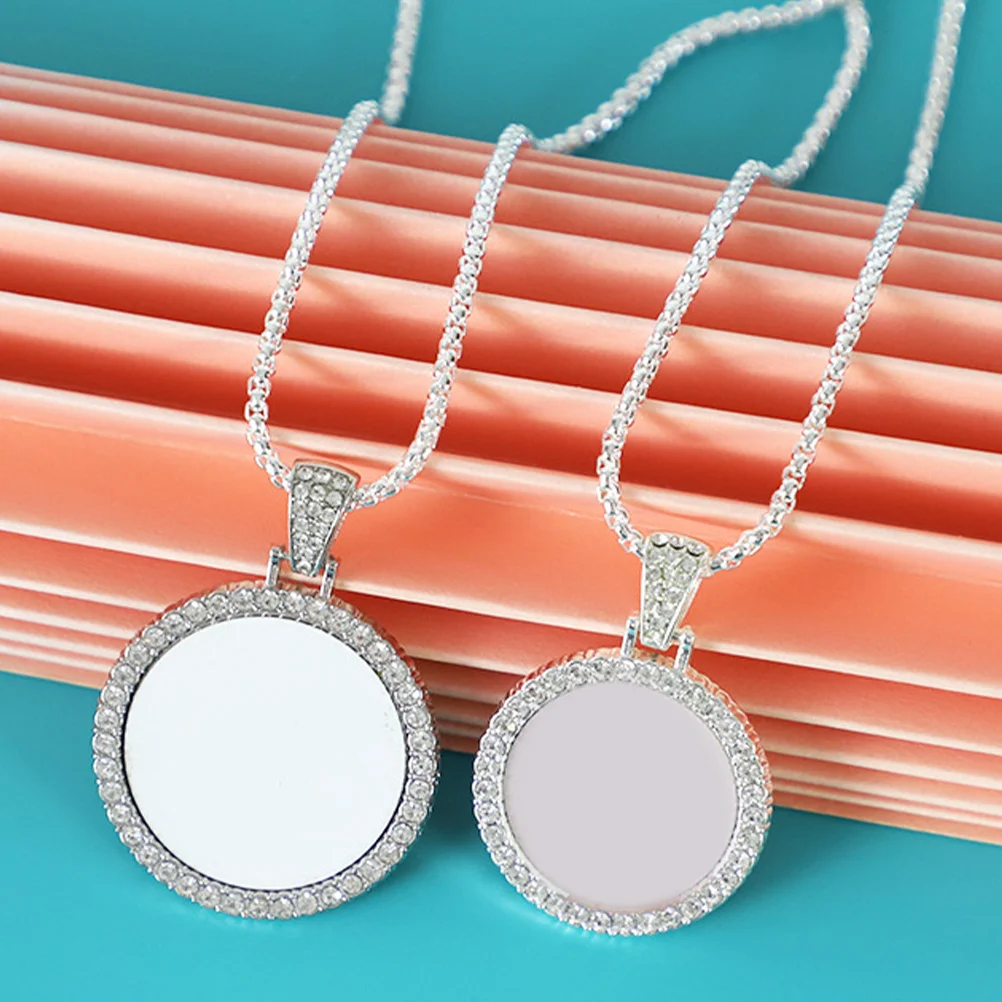 

Large Round Rhinestone Pendant Alloy Blank Necklace Sublimation Bezel DIY Pendant Accessory European American Style Jewelry