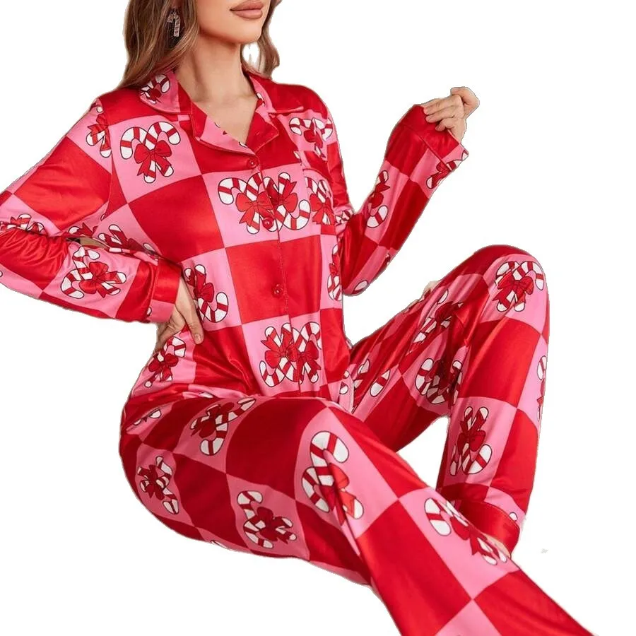 2026 الأوروبية والأمريكية المرأة عيد الميلاد السنة الجديدة الكرتون قطعتين بيجامة مجموعة السيدات ملابس خاصة ملابس منزلية ملابس نوم سوداء #5