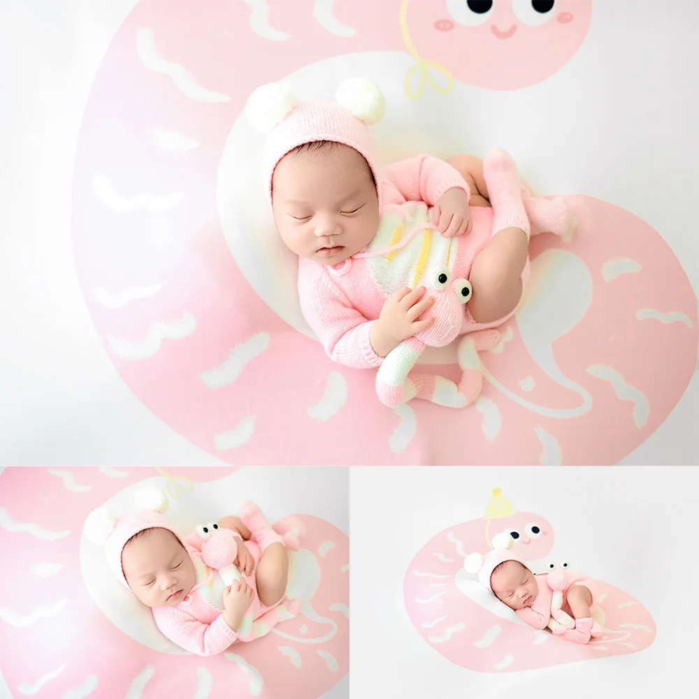 

Newborn Photography Props Cute Pink Cartoon Knit Snake Outfit+hat+tail Set Snake Doll Snake Backdrop for Studio Baby Photo Shoot
