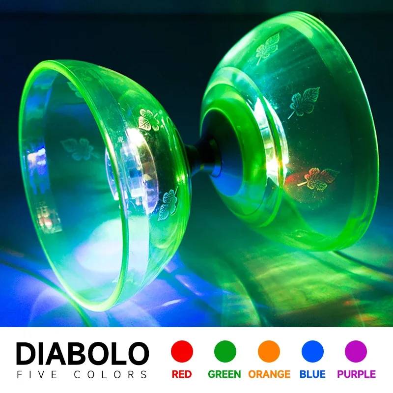 Diabolo luminoso para crianças, três rolamentos de rotação de alta velocidade, silicone ambiental, exercício de fitness ao ar livre, presente