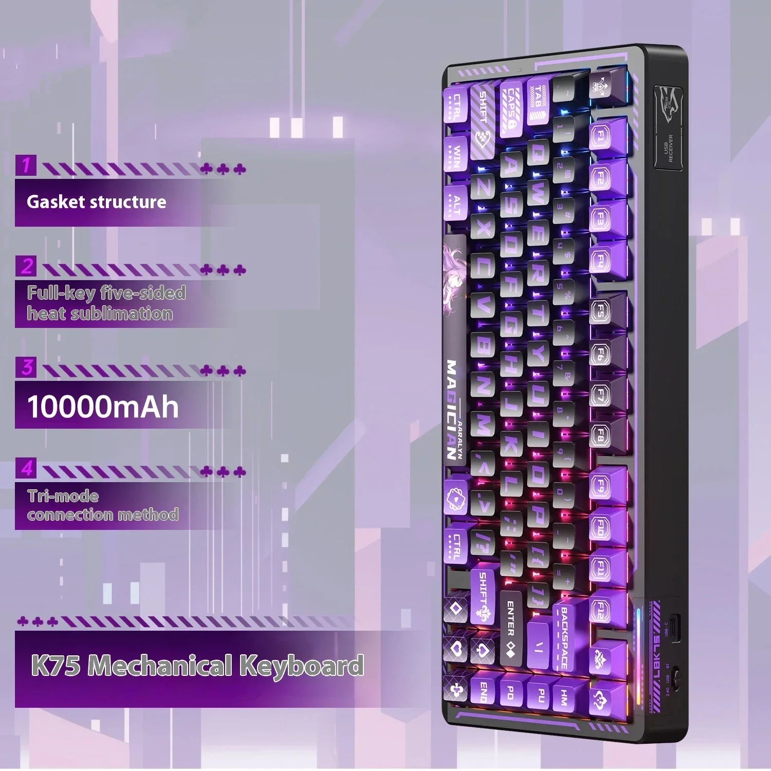 LINGBAO K75 PRO أنيمي IP لوحة المفاتيح الميكانيكية السلكية طوقا الساخن مبادلة RGB لوحة مفاتيح الألعاب مخصصة ألعاب الكمبيوتر المحمول الملحقات ​   الهدايا