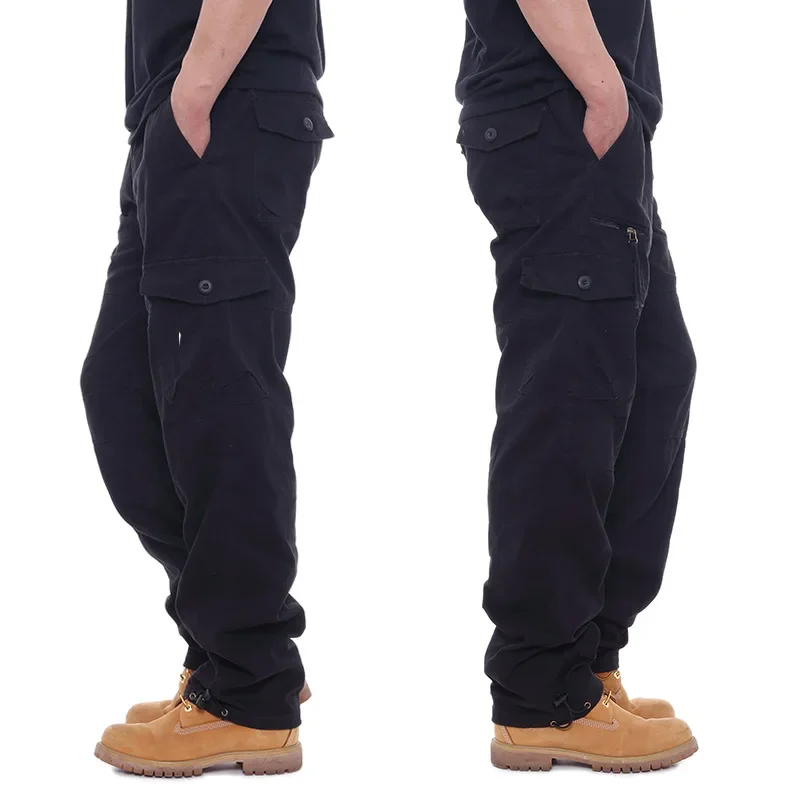 Cargo Brown Pants Men Loose Overalls Men\'s Outdoor Hunting Function Pant Elastic Waist Pure Cotton Casual Work Pants Trousers