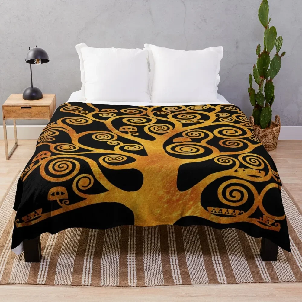 

Klimt Tree Gold & Black Throw Blanket Luxury Designer Decorative Throw For Baby Blankets