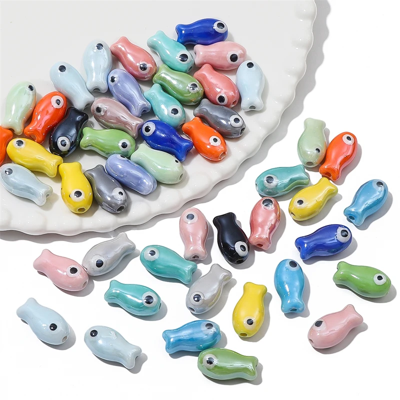 10 قطعة خمر الأسماك السيراميك الخرز الملونة فضفاض خزر عازل DIY بها بنفسك رائعة سوار سلسلة هواتف قلادة مجوهرات اكسسوارات