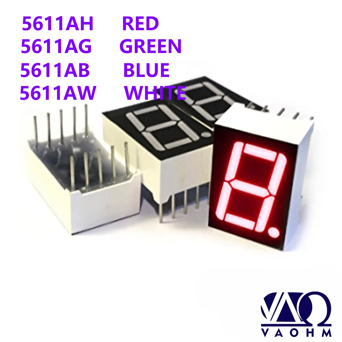 10PCS 5611AH 5611AB 5611AG 5611AW 0.56 Inch Common Cathode One Digit Seven Segment Led Display Tube 10Pin Red Blue Green White