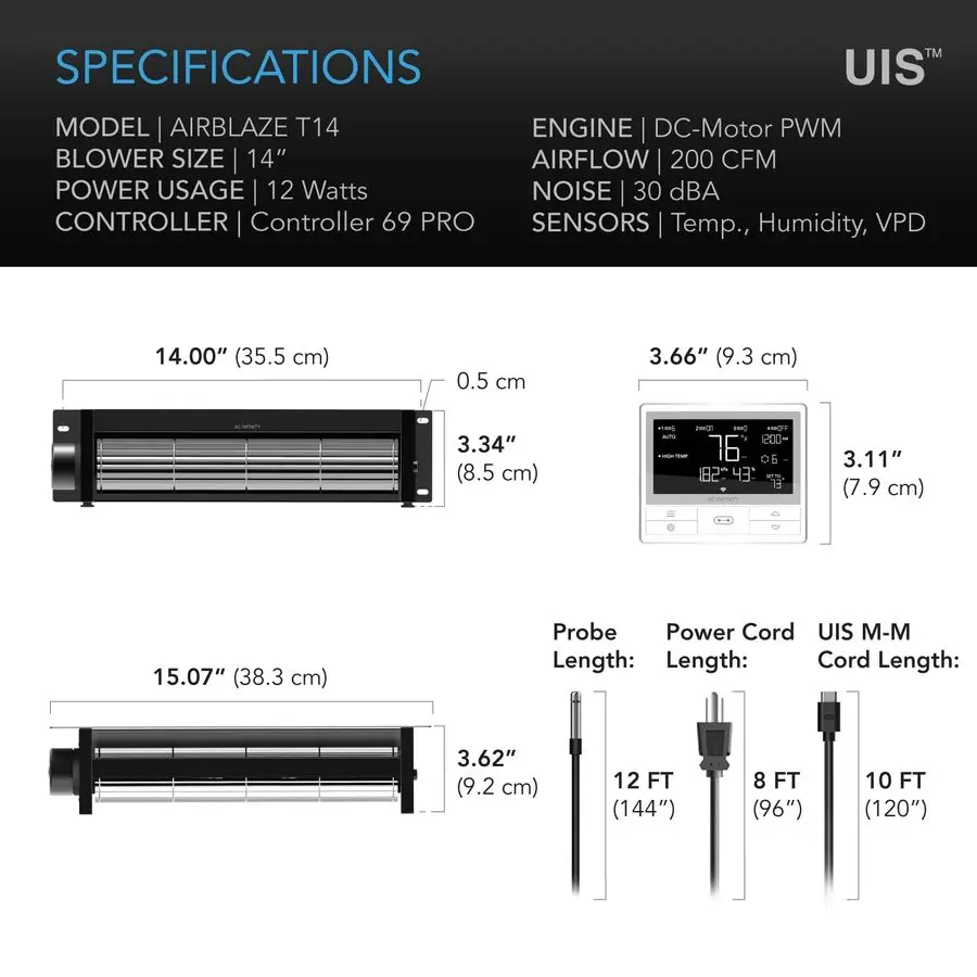 AIRBLAZE T14، طقم مروحة منفاخ الموقد العالمي 14 مع وحدة تحكم في درجة الحرارة والسرعة، التحكم في التطبيقات المتكاملة WiFi، لـ Lenn