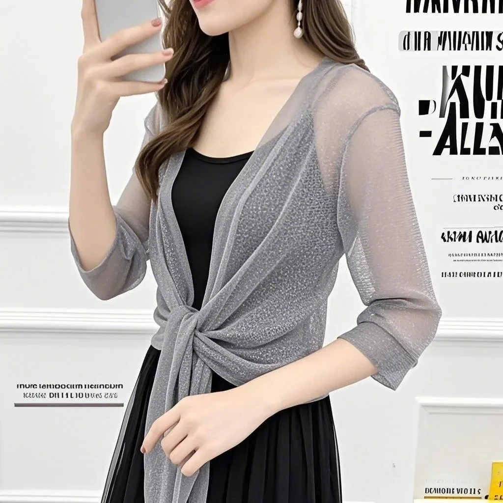 

Модная короткая куртка с коротким рукавом, прозрачная свободная посадка, летняя кружевная короткая куртка, солнцезащитное пальто, Blusas Mujer, женские топы, блузки